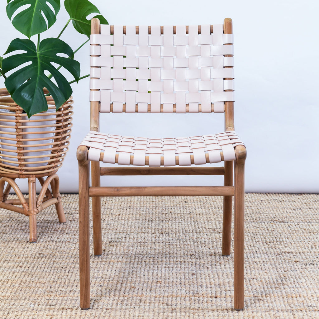 ZIGI TEAK + WOVEN LEATHER DINING CHAIR | NATURAL