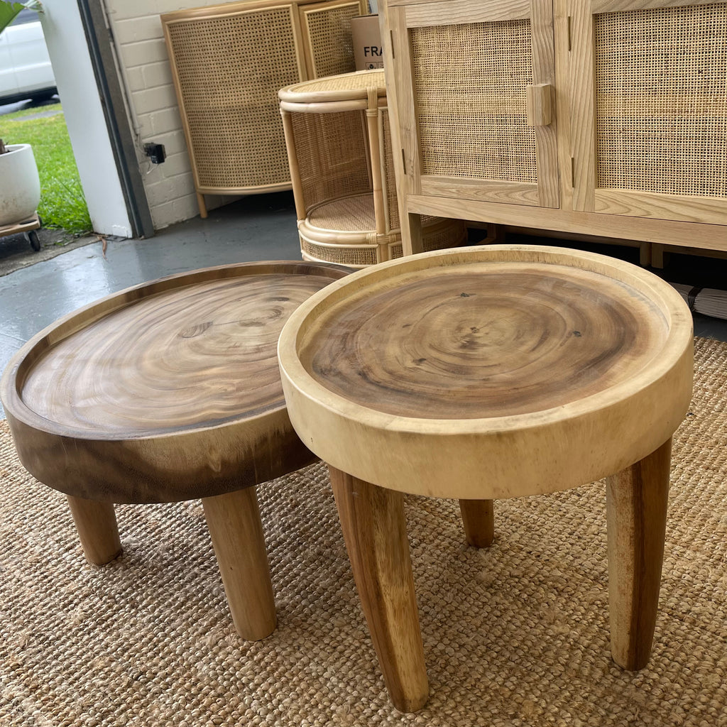 Small natural top wood side table