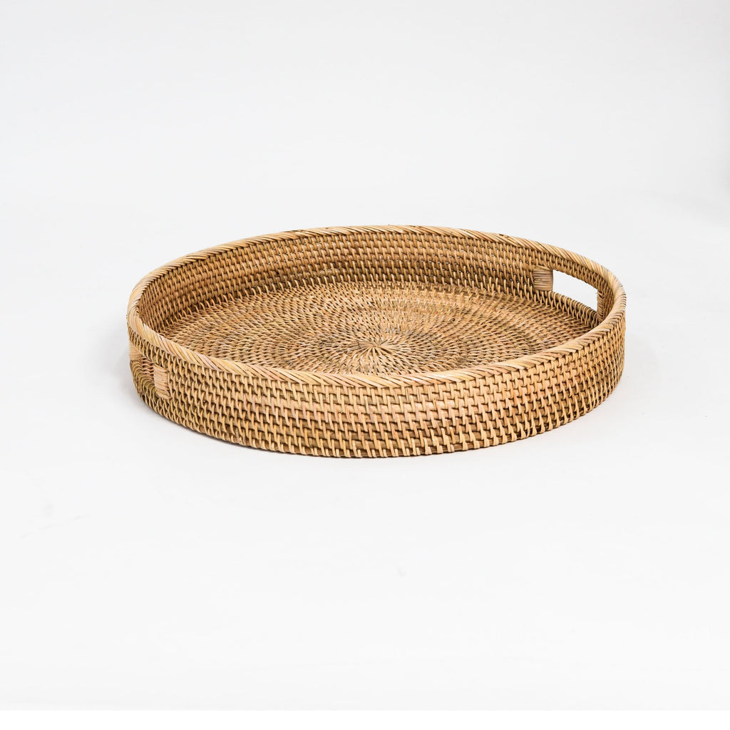NATURAL ROUND RATTAN TRAY | 30CM