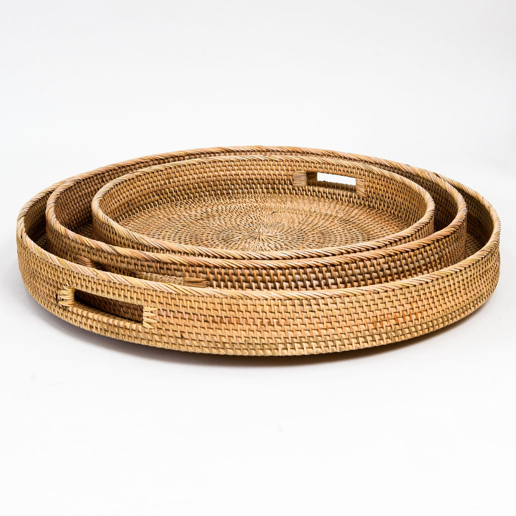 NATURAL ROUND RATTAN TRAY | 40CM