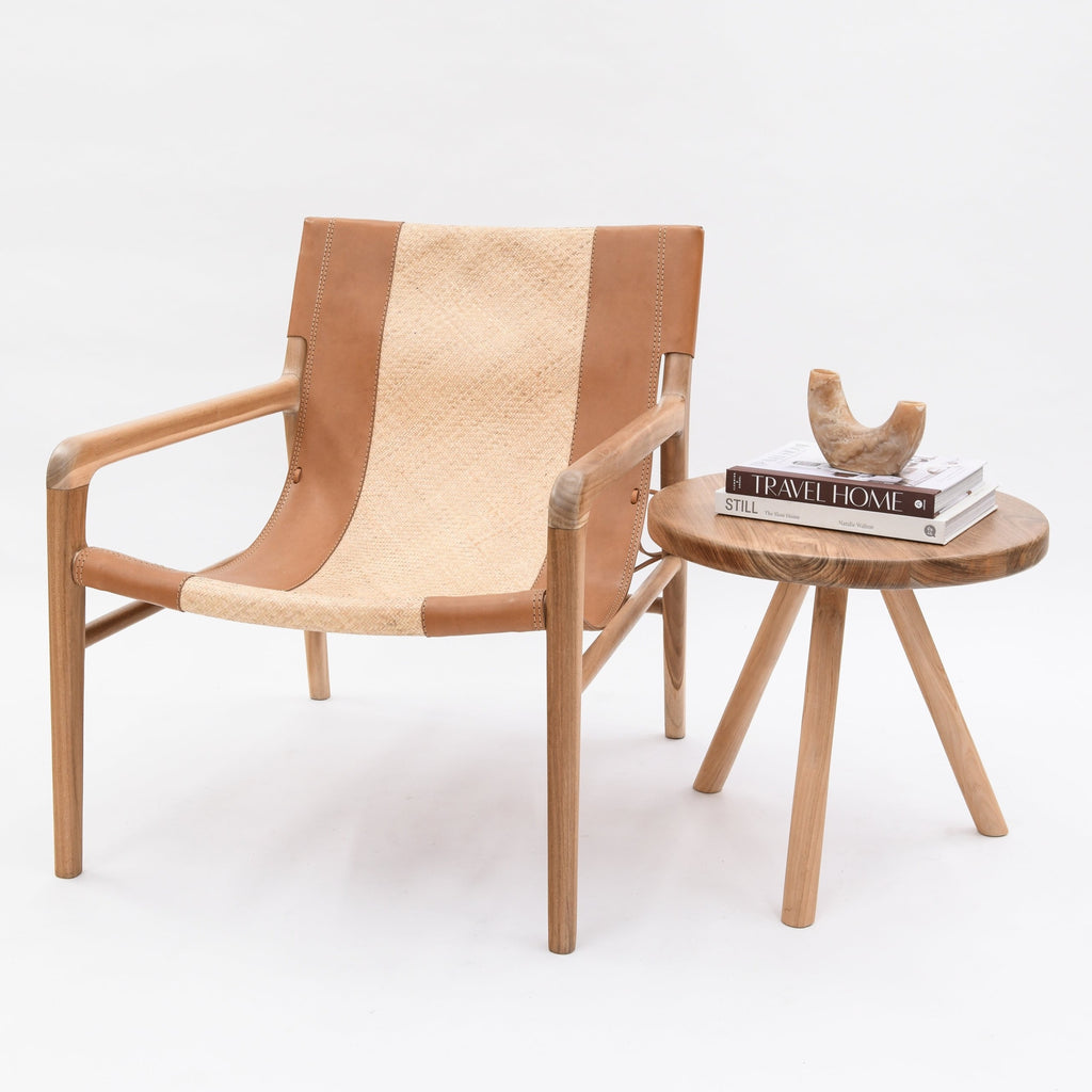 BORNEO RATTAN + LEATHER SLING CHAIR | CAMEL
