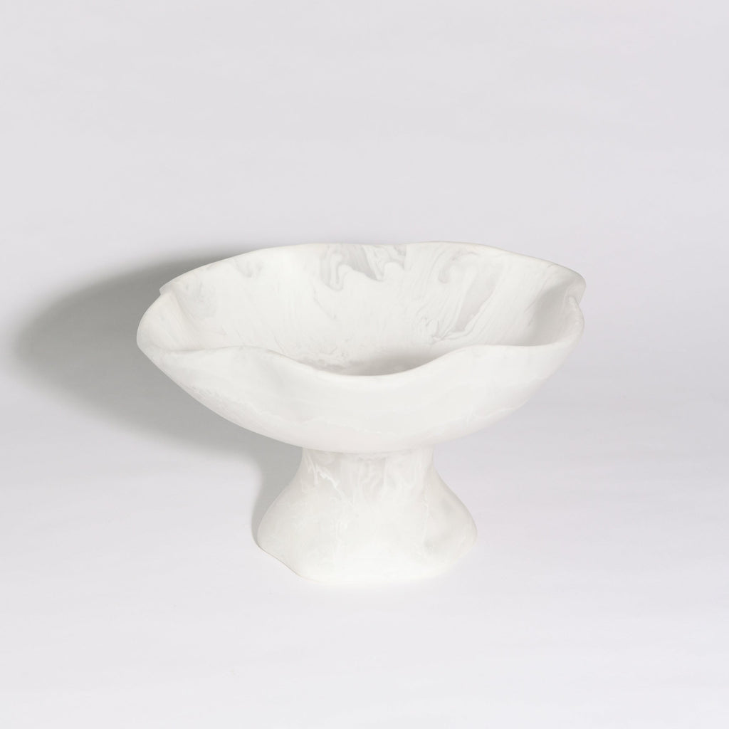 RESIN FLOWER BOWL WITH STAND | SNOW WHITE