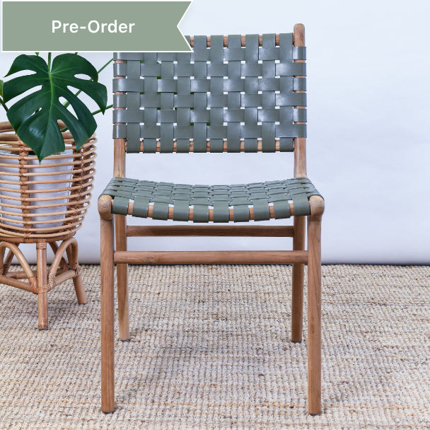 ZIGI TEAK + WOVEN LEATHER SEAT DINING CHAIR | VARIOUS COLOURS