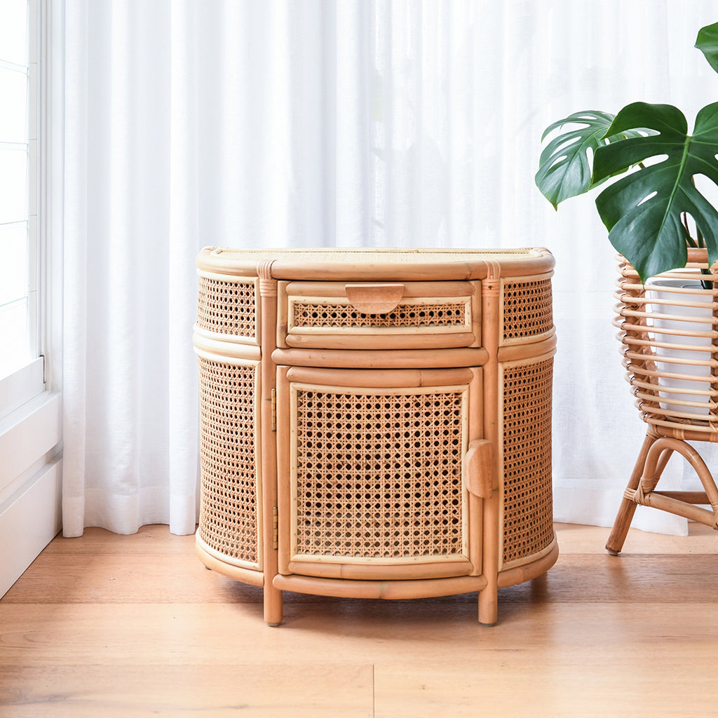 Rattan Bedside Table with Drawer