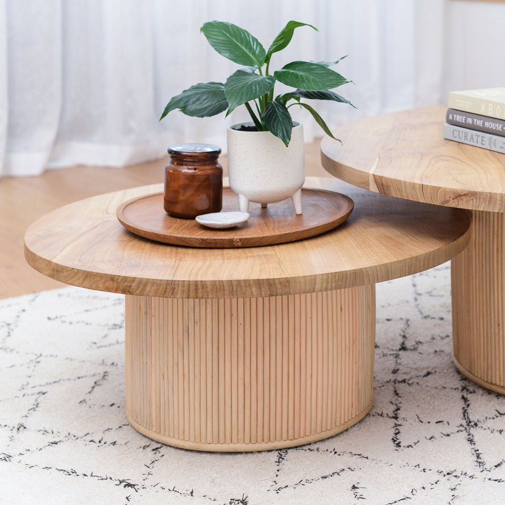 ROUND TIMBER & RATTAN COFFEE TABLE | 75cm